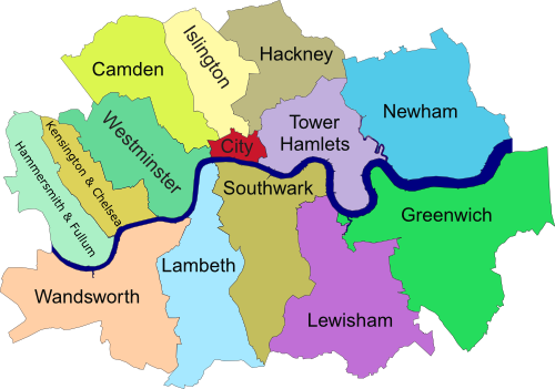 Map of inner London boroughs