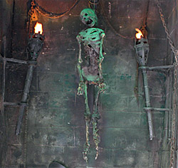 Skeleton hanging in Clink Prison Museum