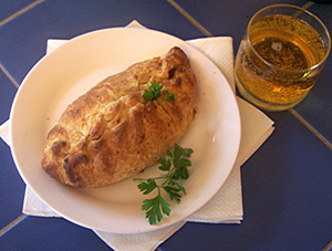 Cornish Pasty with a glass of cider