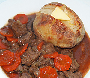 Guy Fawkes Stew served with a baked potato